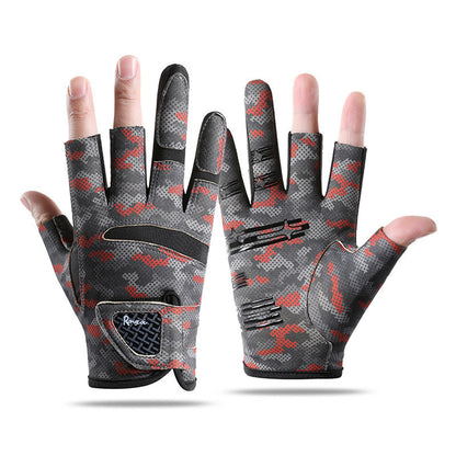 New Spring and Autumn Gloves Non-slip Sun Protection UV Protection Fishing Three-finger Breathable Cool Ice Silk Non-slip Fishing Gloves