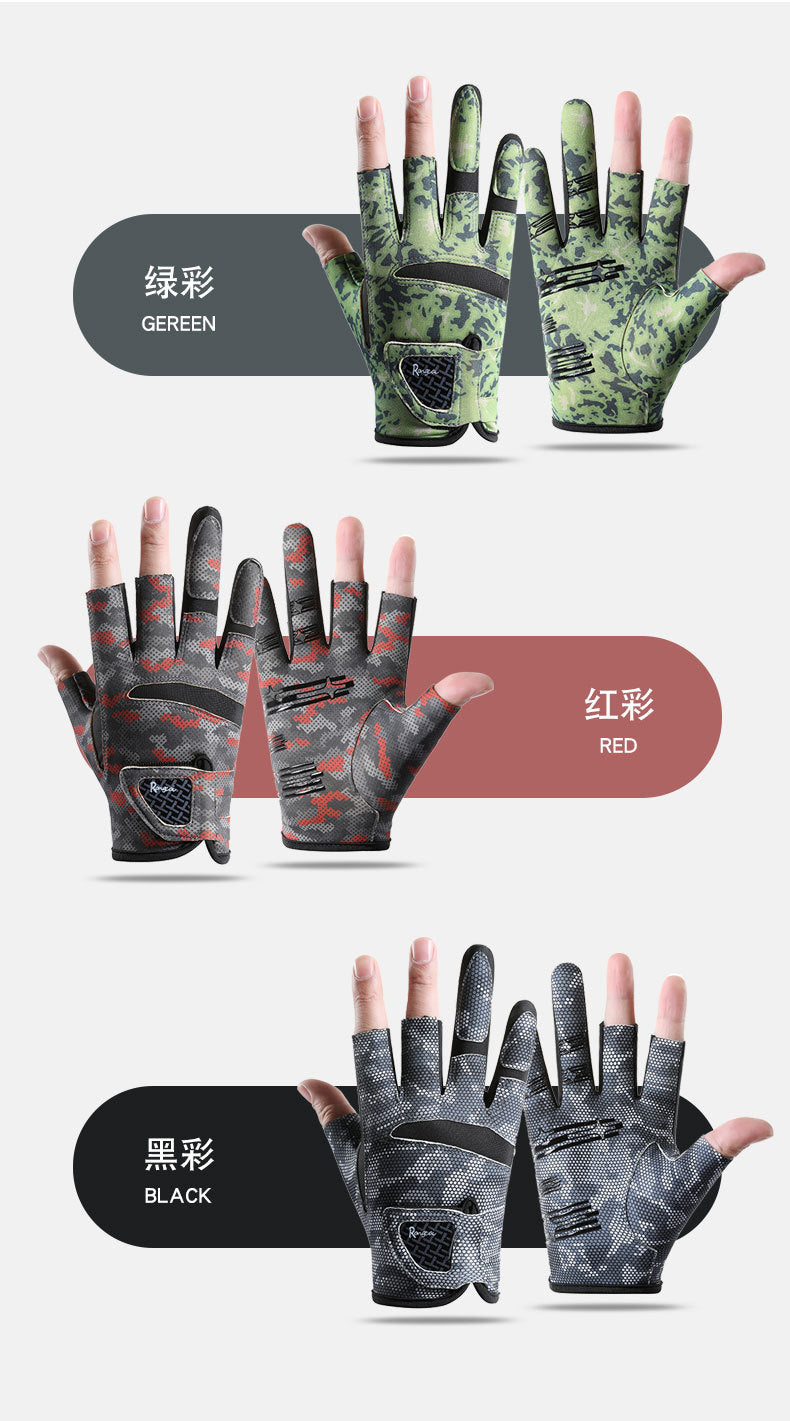 New Spring and Autumn Gloves Non-slip Sun Protection UV Protection Fishing Three-finger Breathable Cool Ice Silk Non-slip Fishing Gloves
