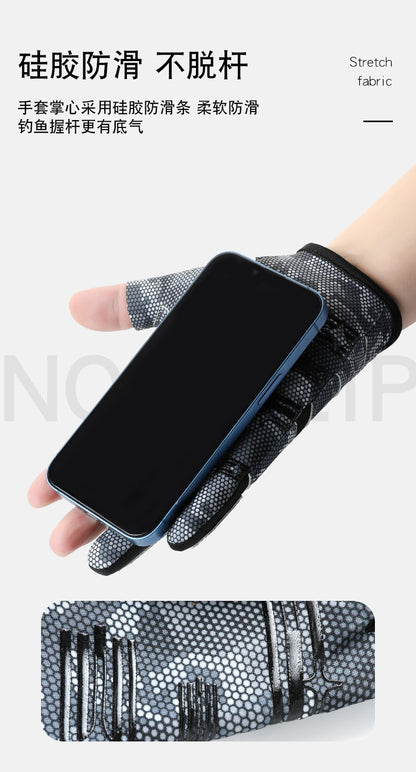 New Spring and Autumn Gloves Non-slip Sun Protection UV Protection Fishing Three-finger Breathable Cool Ice Silk Non-slip Fishing Gloves
