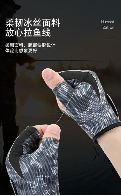 New Spring and Autumn Gloves Non-slip Sun Protection UV Protection Fishing Three-finger Breathable Cool Ice Silk Non-slip Fishing Gloves